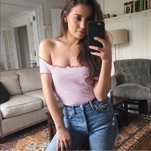 Zara Red Striped Off Shoulder Top